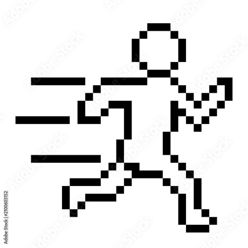 Pixel Art Monochrome Running Person Icon Isolated 