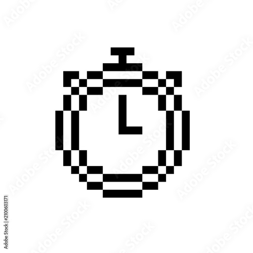 Pixel Art Monochrome Sport Stopwatch Icon Isolated 