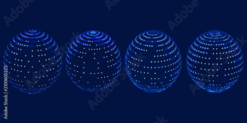 Obraz na płótnie Spherical Dot Patterns With Blue Gradient Four Rotational Views
