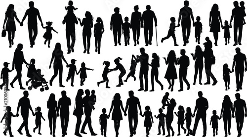 Obraz na płótnie Lineage gatherings silhouette collection featuring diverse step families holding