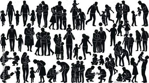 Photos Black silhouettes of domestic kinship and childhood guidance featuring caring pa