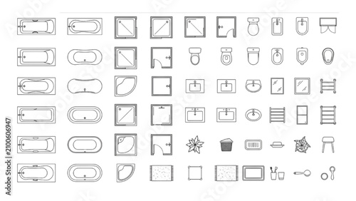 Bathroom Fixtures and Accessories CAD Blocks Top View Vector Collection for Floor Plans