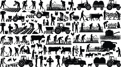 Photos Countryside homesteading vector stencils bundle showcasing traditional cultivati