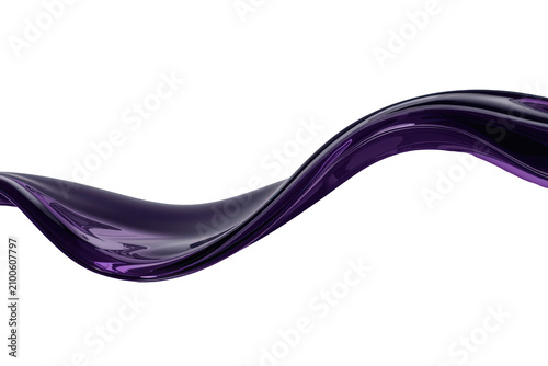 Purple liquid splash creating an abstract flowing wave, dynamic fluid movement. Glossy transparent element for design