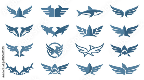 Obraz na plátně Creative Collection of Modern Minimalist Blue Winged and Predatory Animal Emblem