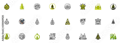 Christmas icon set with green and black holiday symbols