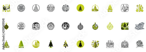 Christmas icon set featuring snowmen, stockings, and festive baubles.