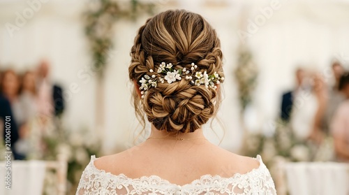 Elegant bridal updo with floral accents for wedding ceremony