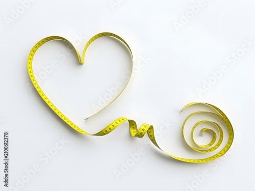 Yellow measuring tape shaped like a heart symbolizing love and precision