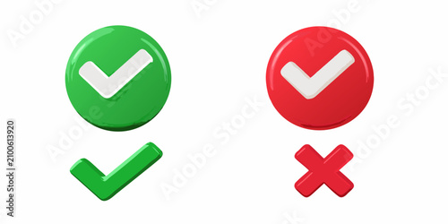 Obraz na płótnie Green checkmarks and red x marks on a white background