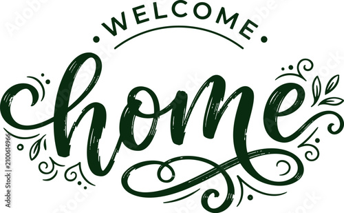 welcome text in elegant handwritten script style, friendly greeting typography design, decorative calligraphy lettering illustration isolated on white