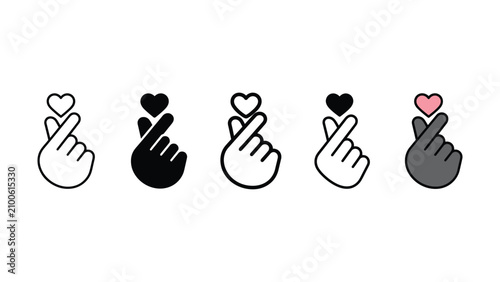 фотографія Set of finger heart gesture icons showing kpop love signs
