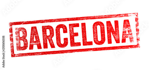Bild auf Leinwand BARCELONA text capital letters stamp style graphic, representing Spain travel, Catalan tourism, European city destination landmarks, summer trip planning, vacation memories, and catalonian event