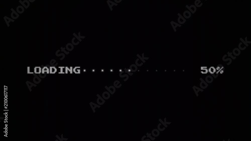 Retro 8bit Pixel Loading Bar with Percentage Counter on Black