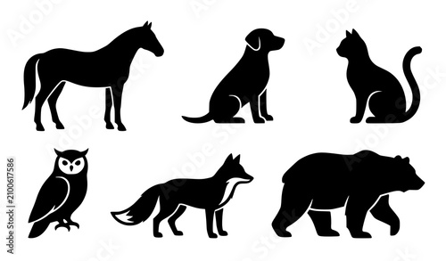 Photography Black Animal Silhouettes Collection Featuring Horse Dog Cat Owl Fox and Bear Wil