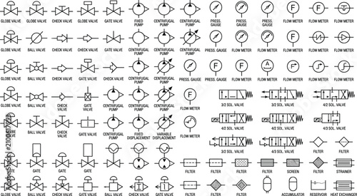 Canvastavla Industrial piping and instrumentation diagram P&ID engineering vector symbols se