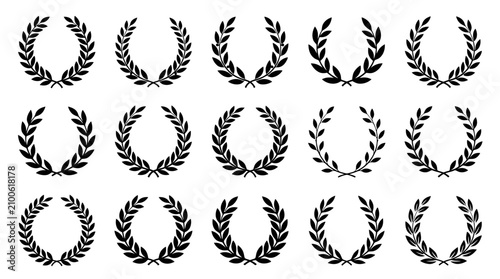 Photography Laurel wreath vector collection, 15 black olive branch symbols for awards and vi