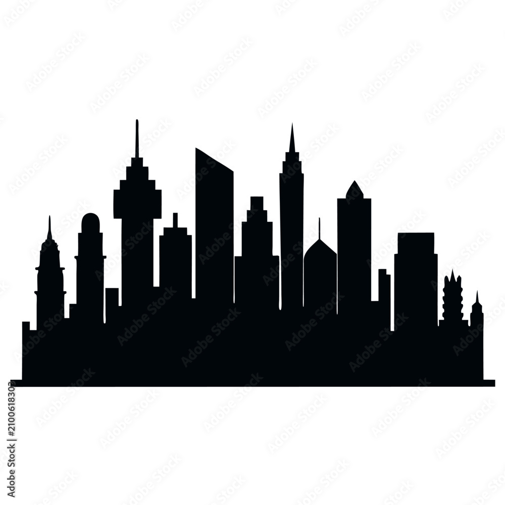 Fototapeta premium City silhouette vector set panorama city background. 