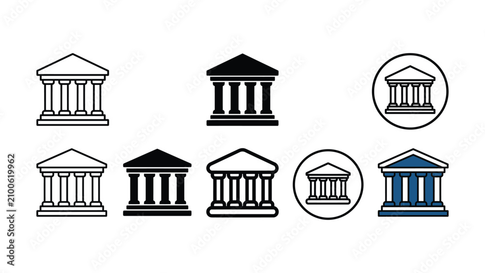 Obraz premium Set of bank building icons with different styles and designs