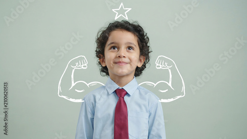 Confident Young Boy Dreaming of Success with Strength Concept Illustration