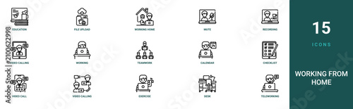 Bild auf Leinwand Set of 15 outline web Working from Home icons such as teleworking, desk, exercis