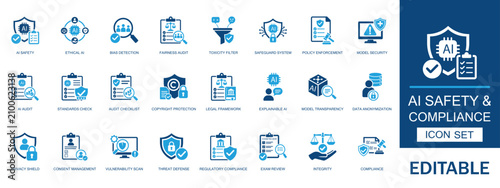 Принти на полотні AI safety and compliance solid icon set