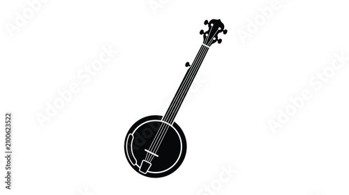 Fotografija Banjo Instrument Silhouette Against A White Background Silhouette