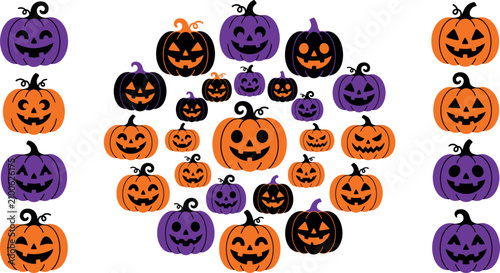 Bild auf Leinwand Halloween jack o lanterns assorted colorful vector illustration