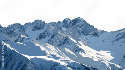 Εκτύπωση καμβά Snow capped mountain range illustration in shades of blue and white with a flat