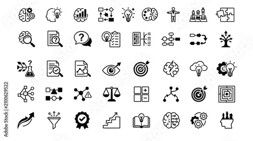 Quadro su tela Strategic brainstorming and creative problem solving business icon set for management teams