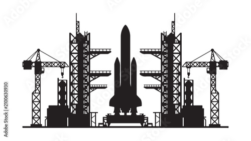 Tableau sur toile Space Shuttle on Launch Pad - Black Silhouette of a Rocket Ready for Liftoff