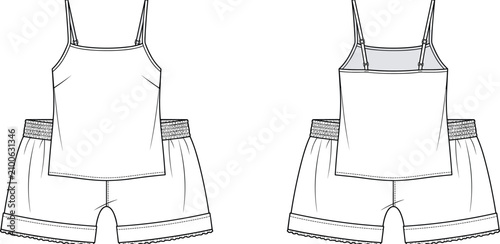Tableau sur toile MobileWomen pajama set fashion technical sketch with camisole top and elastic sh