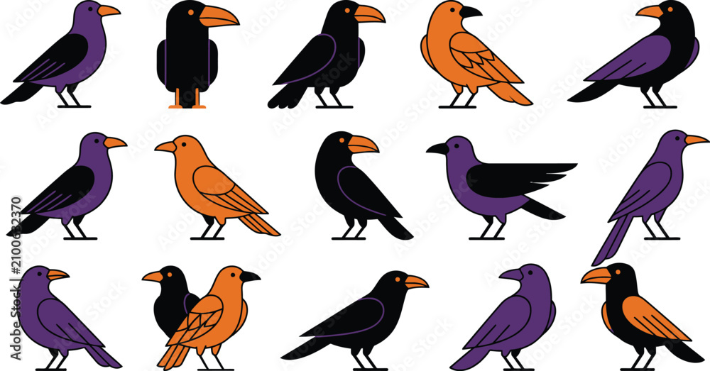 Obraz premium Spooky halloween day ravens and crows collection vector illustrations for festive designs and decorations