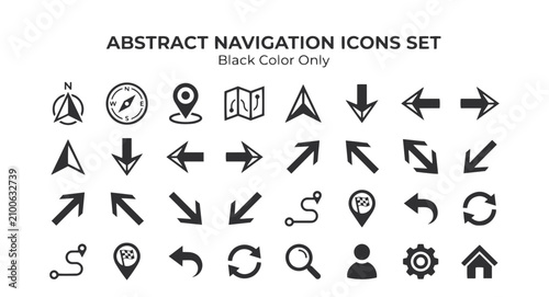 Quadro su tela Abstract navigation icons set black symbols for wayfinding user interfaces and g