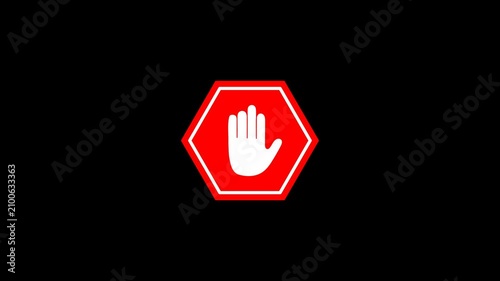 Red Octagon Stop Road Prohibition Sign with White Hand Gesture Warning Loop Animation 4k Resolution