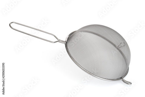 Metal stainless colander isolated on white background