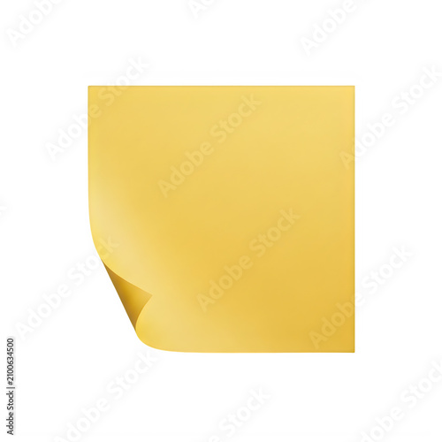 Blank yellow sticky note paper with a curled corner for office reminders and messages isolated on transparent background