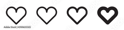 Fotografie Set of heart shape line art and solid black icons for romance love relationship valentine or web design user interface