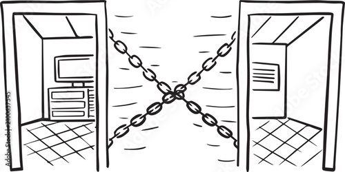 Foto Two abstract rooms connected by crossing chains during a storm conceptualizing c