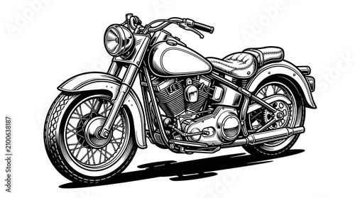 Fotografi Classic retro cruiser motorcycle line art engraving