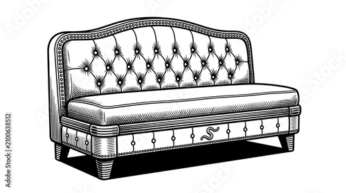 Bild auf Leinwand Elegant tufted vintage settee bench illustration with ornate frame