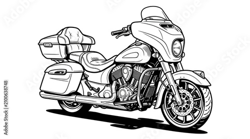 Fotografi Large touring motorcycle cruiser hand-drawn sketch