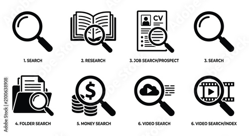 Cuadro en lienzo Magnifying Glass Search Icons Flat Vector Illustration On White Background