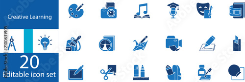 Back to School Creative Learning Glyph Icons – Art, Music and Educational Activities