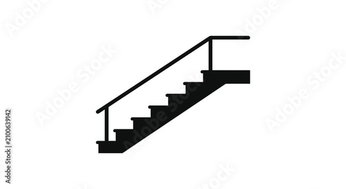 Staircase With Railing Black Silhouette On White Background
