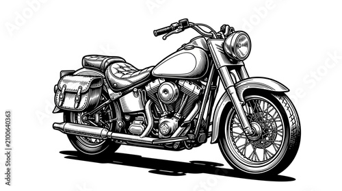 Photos Vintage cruiser motorcycle with saddlebags engraving sketch