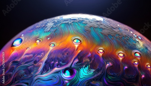 Macro Sphere With Iridescent Moon Texture And Vibrant Colors