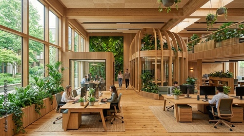 Modern Wooden Office Space with Biophilic Design Ideas, Natural Textures, and Daylight Optimization