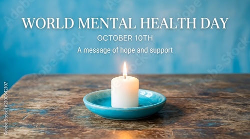 World Mental Health Day awareness candle. Mental health support symbol.