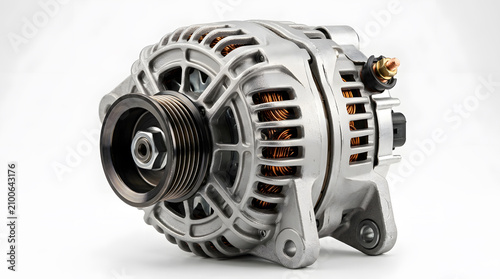 New car alternator for vehicle electrical system | High output automotive alternator replacement part | Modern car generator with copper windings and pulley